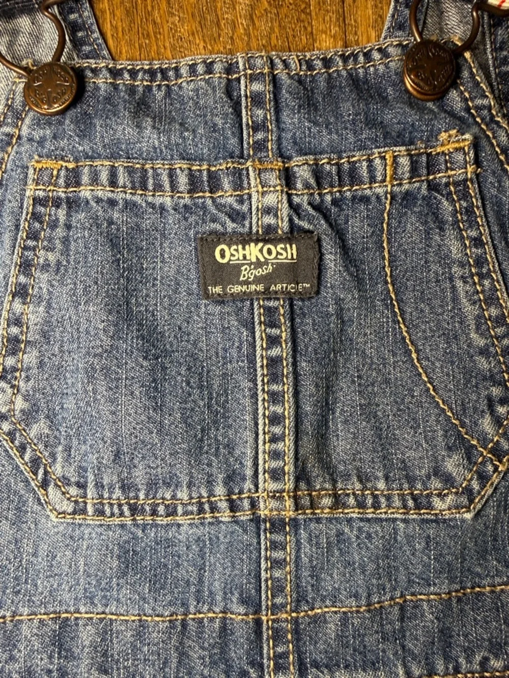 OshKosh B'gosh Boys' Blue Denim Overalls with Red White and Blue Straps Size 4T